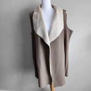 Vegan Suede Vest Womens Large Sherpa‎ Faux Sleeveless Jacket Wrap Boho Ethical